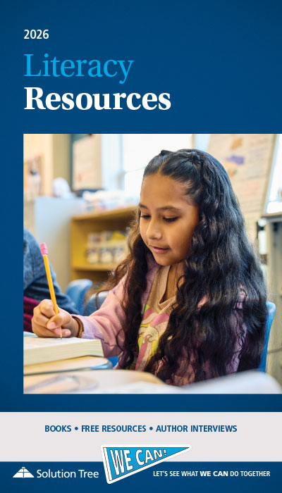 2026 Literacy Resources Catalog cover featuring a child writing on a book